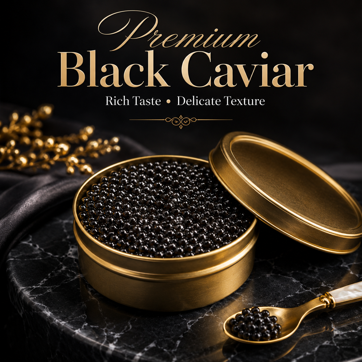 ✨Premium Black Caviar,Experience the rich taste of premium sturgeon caviar with glossy black pearls-JT4
