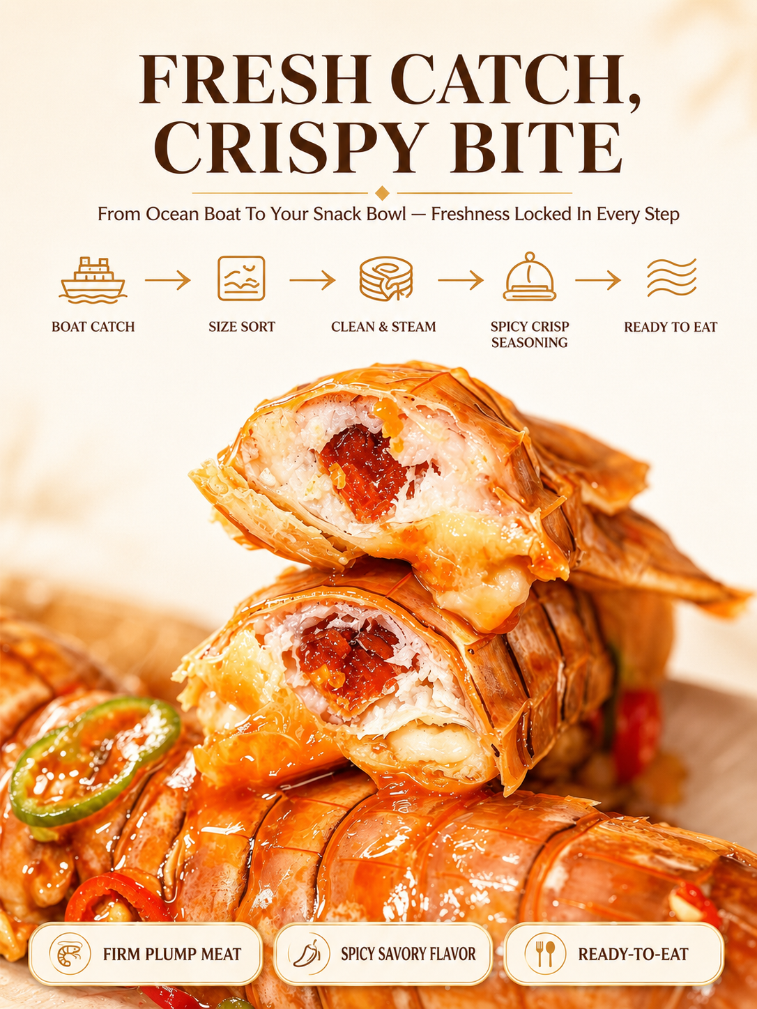 Wild-caught spicy mantis shrimp | Packed with roe and bursting with flavor, crispy shell and all, ready to eat seafood snack-JT