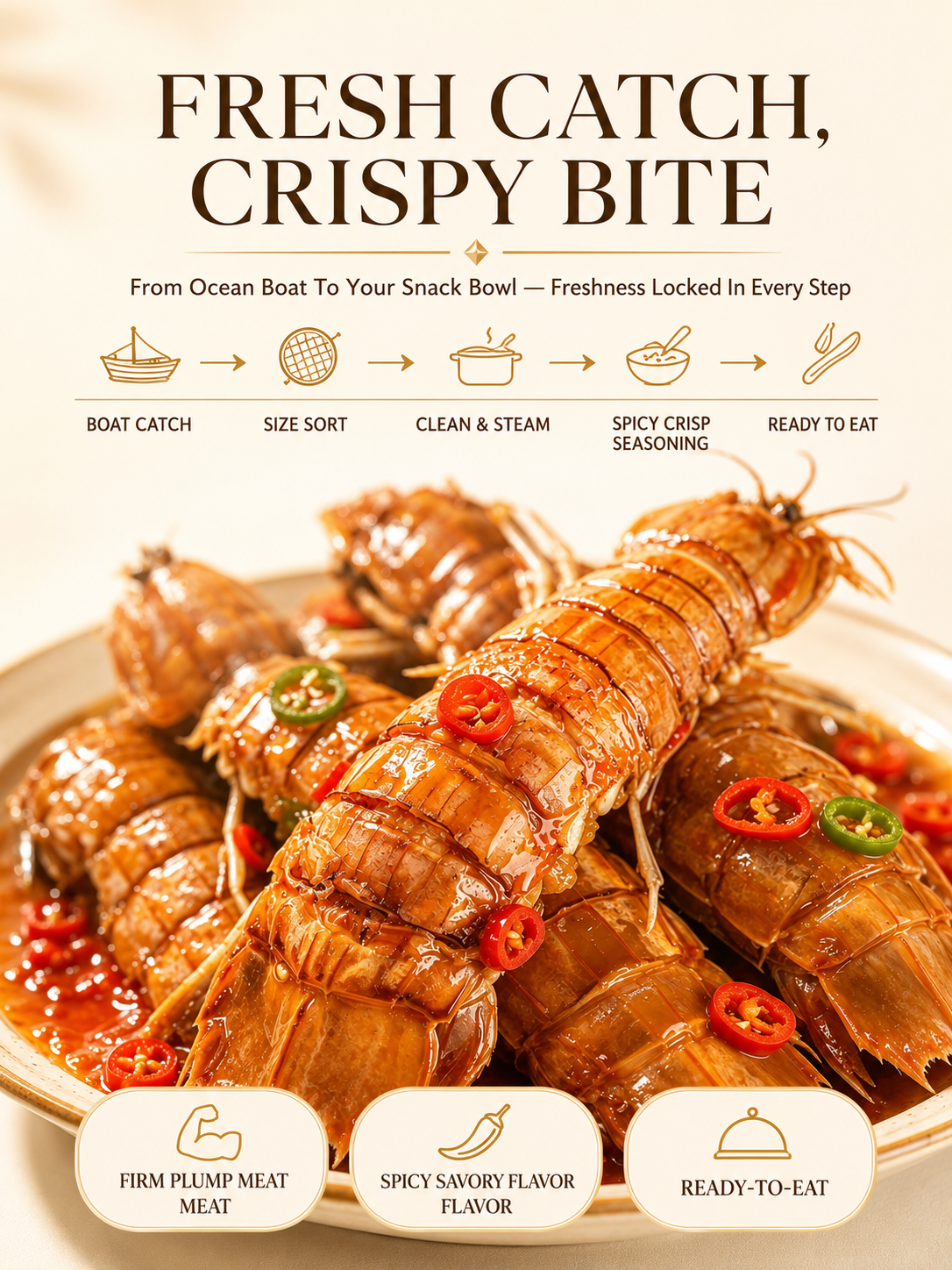 Wild-caught spicy mantis shrimp | Packed with roe and bursting with flavor, crispy shell and all, ready to eat seafood snack-JT
