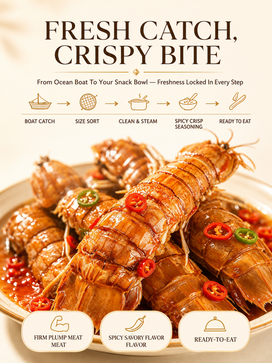 Wild-caught spicy mantis shrimp | Packed with roe and bursting with flavor, crispy shell and all, ready to eat seafood snack-JT