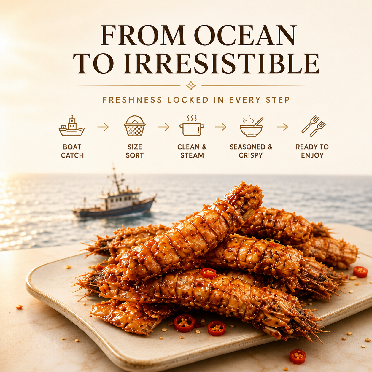 Wild-caught spicy mantis shrimp | Packed with roe and bursting with flavor, crispy shell and all, ready to eat seafood snack-JT