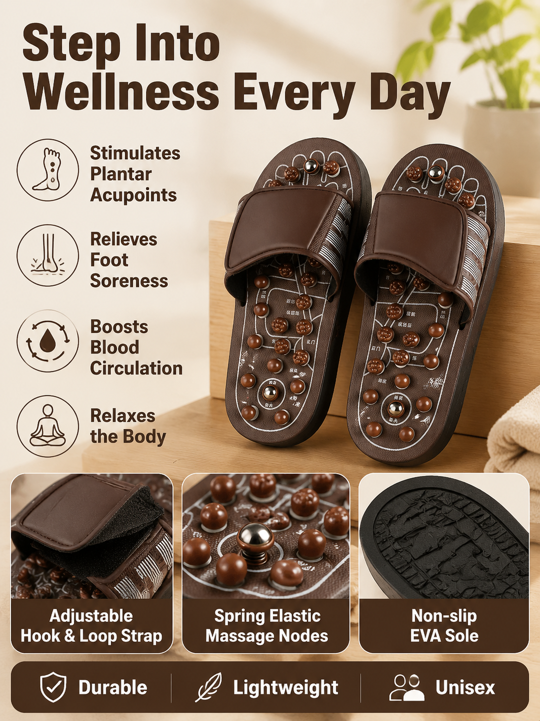 Ad justable Acupressure Massage Slippers with Rotatable Spring Nodes-JT