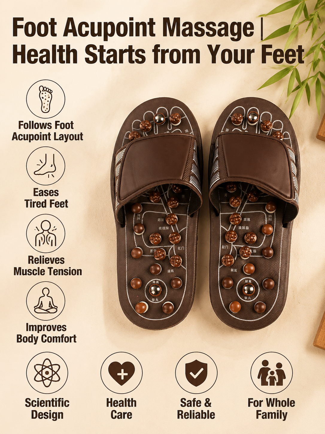 Ad justable Acupressure Massage Slippers with Rotatable Spring Nodes-JT