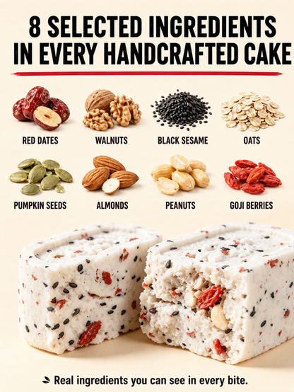 Pure Superfood Grain Bites – Premium Red Date & Poria Eight Treasures Cake 🤍🌾✨ | Low Sugar · Light Calories · Whole Grain Goodness – JT2