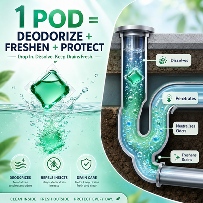 Drain Deodorizing Cleaning Pods – Fresh Scent Gel Capsules for Bathroom, Kitchen & Laundry Drains - JT4