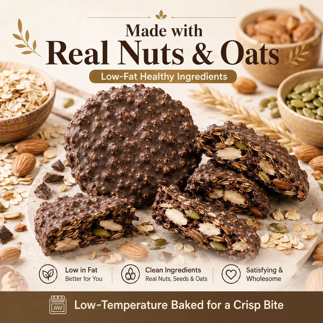 Chocolate Nut &amp; Oat Crisps 🍫🌾 Whole Nuts, Real Oats &amp; Satisfying Crunch in Every Bite-JT2