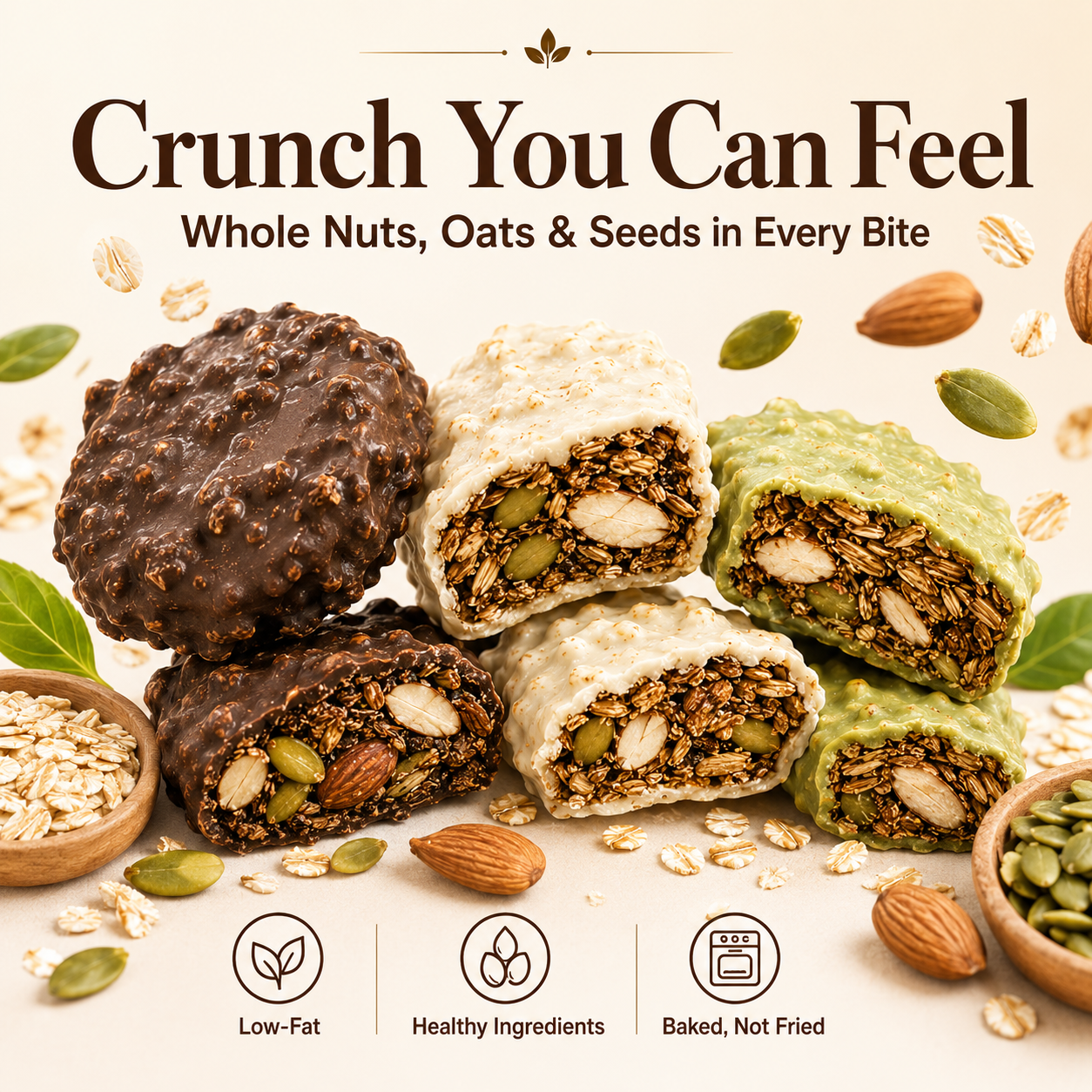 Chocolate Nut &amp; Oat Crisps 🍫🌾 Whole Nuts, Real Oats &amp; Satisfying Crunch in Every Bite-JT2
