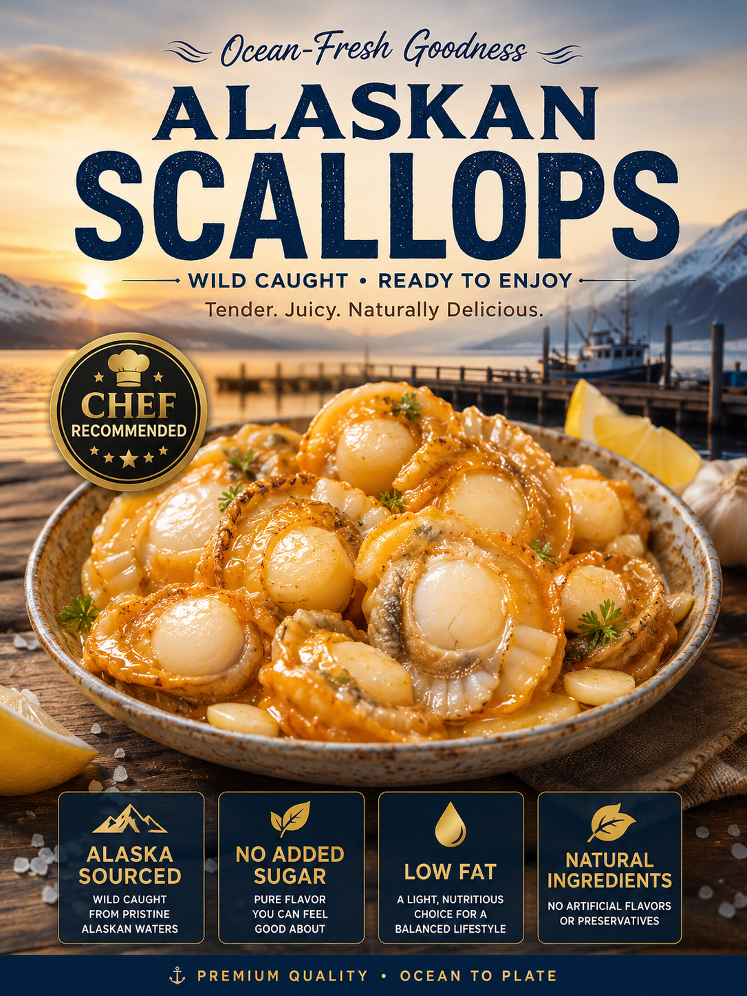 🐚 Wild-Caught Alaskan Scallops – Tender, Juicy & Ready to Eat ✨-JT2