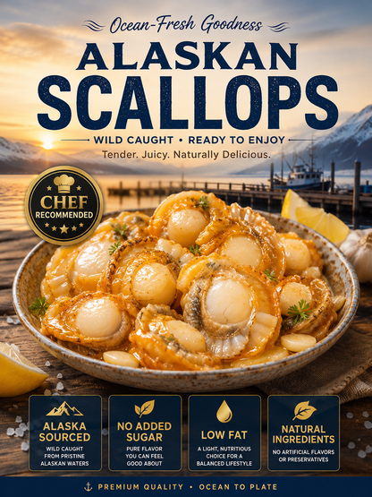 🐚 Wild-Caught Alaskan Scallops – Tender, Juicy & Ready to Eat ✨-JT2
