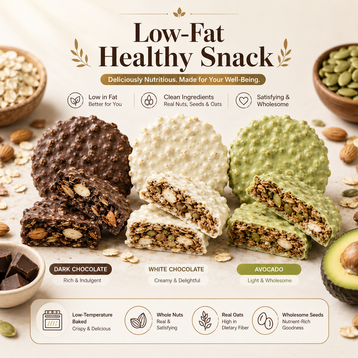 Chocolate Nut &amp; Oat Crisps 🍫🌾 Whole Nuts, Real Oats &amp; Satisfying Crunch in Every Bite-JT2