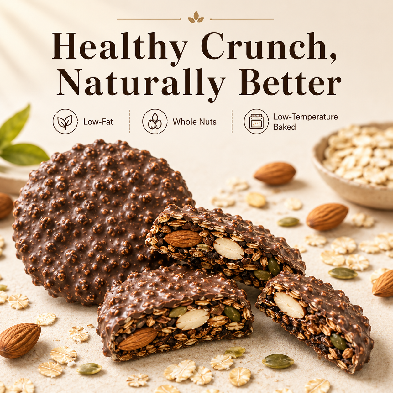 Chocolate Nut &amp; Oat Crisps 🍫🌾 Whole Nuts, Real Oats &amp; Satisfying Crunch in Every Bite-JT2