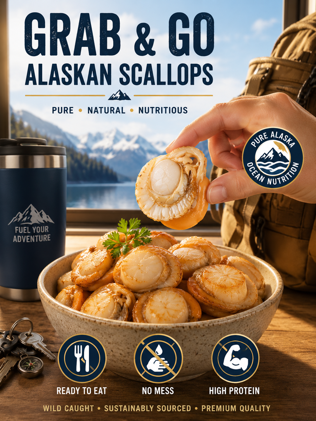 🐚 Wild-Caught Alaskan Scallops – Tender, Juicy & Ready to Eat ✨-JT2