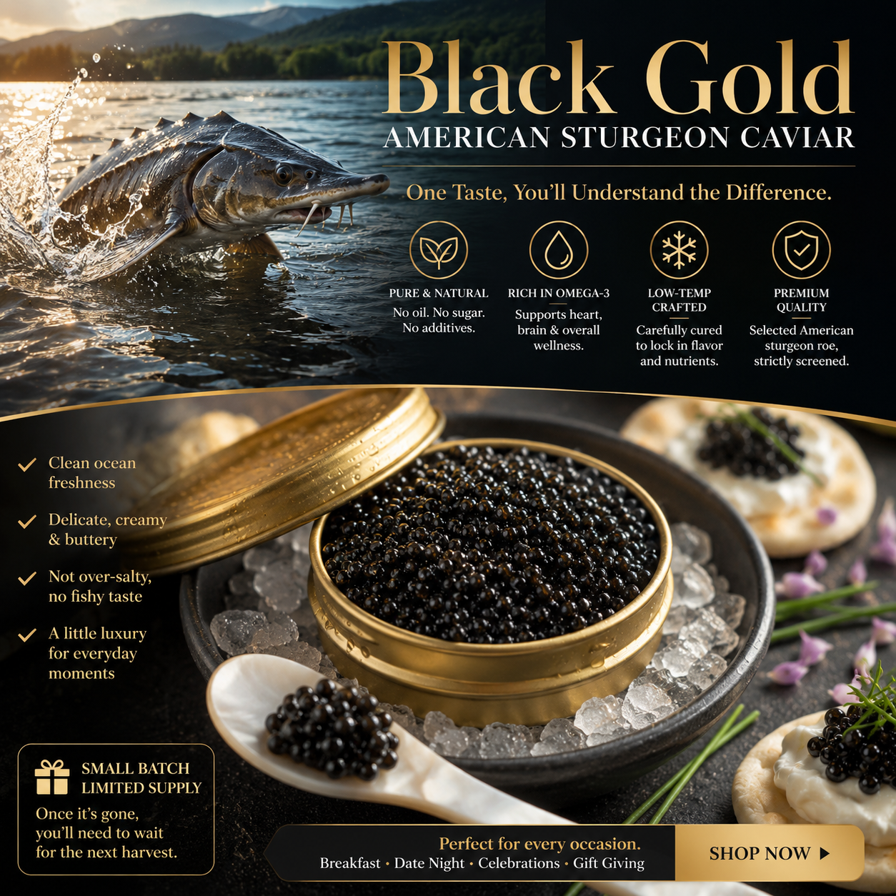 Premium Sturgeon Caviar – Rich, Luxurious Ocean Flavor-JT5